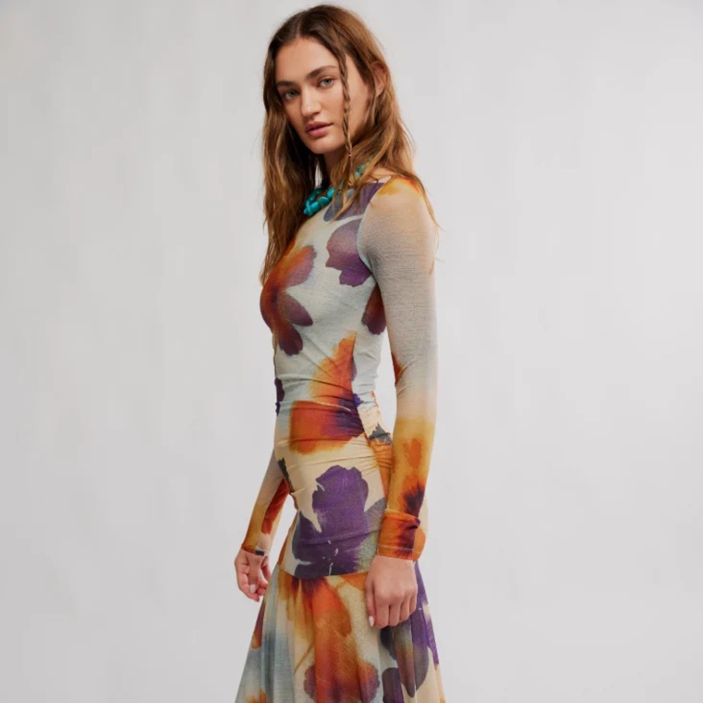 Free People Sunnei Mesh Maxi Dress in Sunrise Combo - Picture 3 of 7